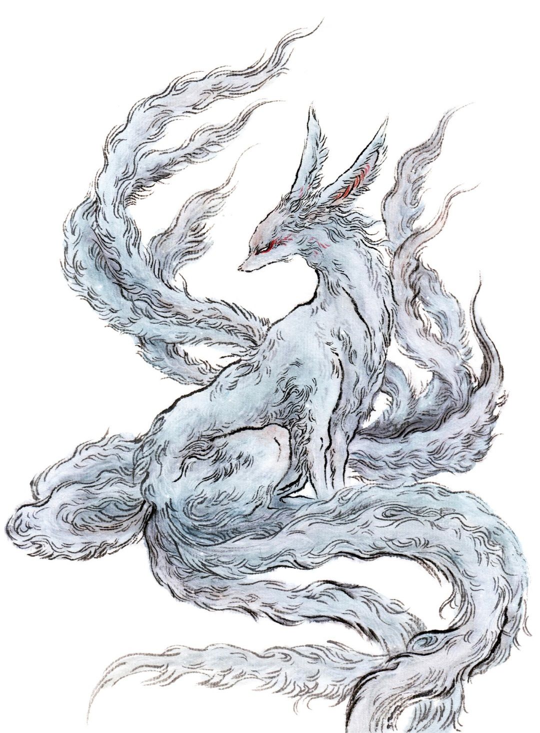 素描九尾狐，神秘与魅力的独特展现